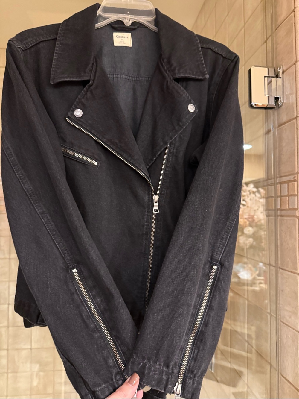 Gap Women’s Black Distressed Moto Jacket with Belt - Picture 10 of 12